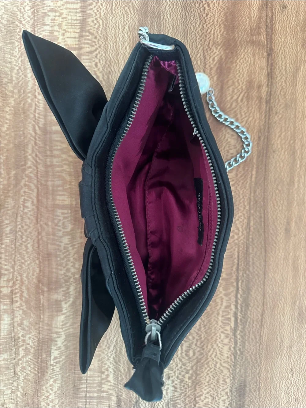 White House Black Market Black Bow-Front Evening Shoulder Bag with Pearl Chain